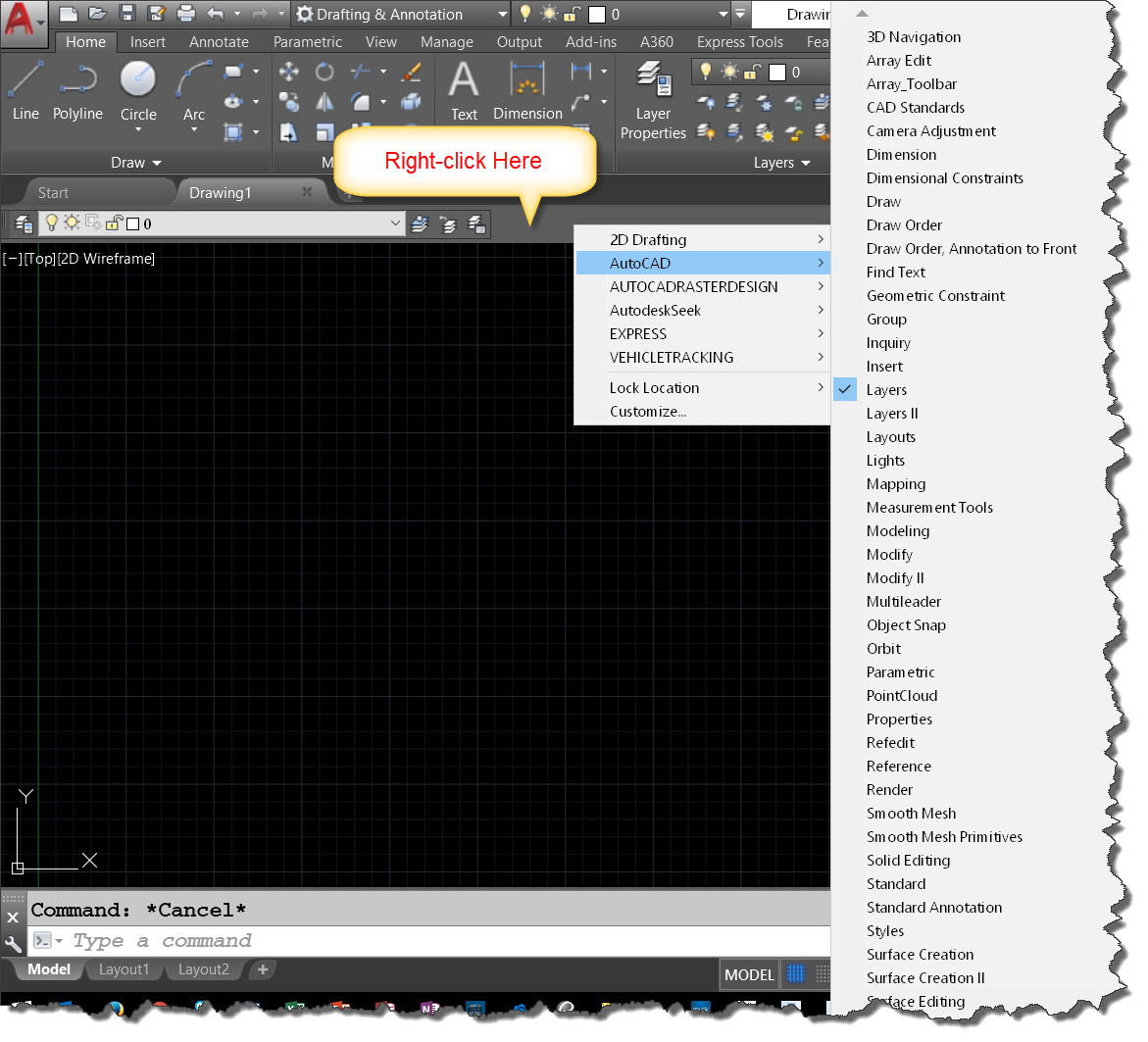 Autocad Add A Layers Toolbar To Your Workspace Autocad Autodesk Knowledge Network